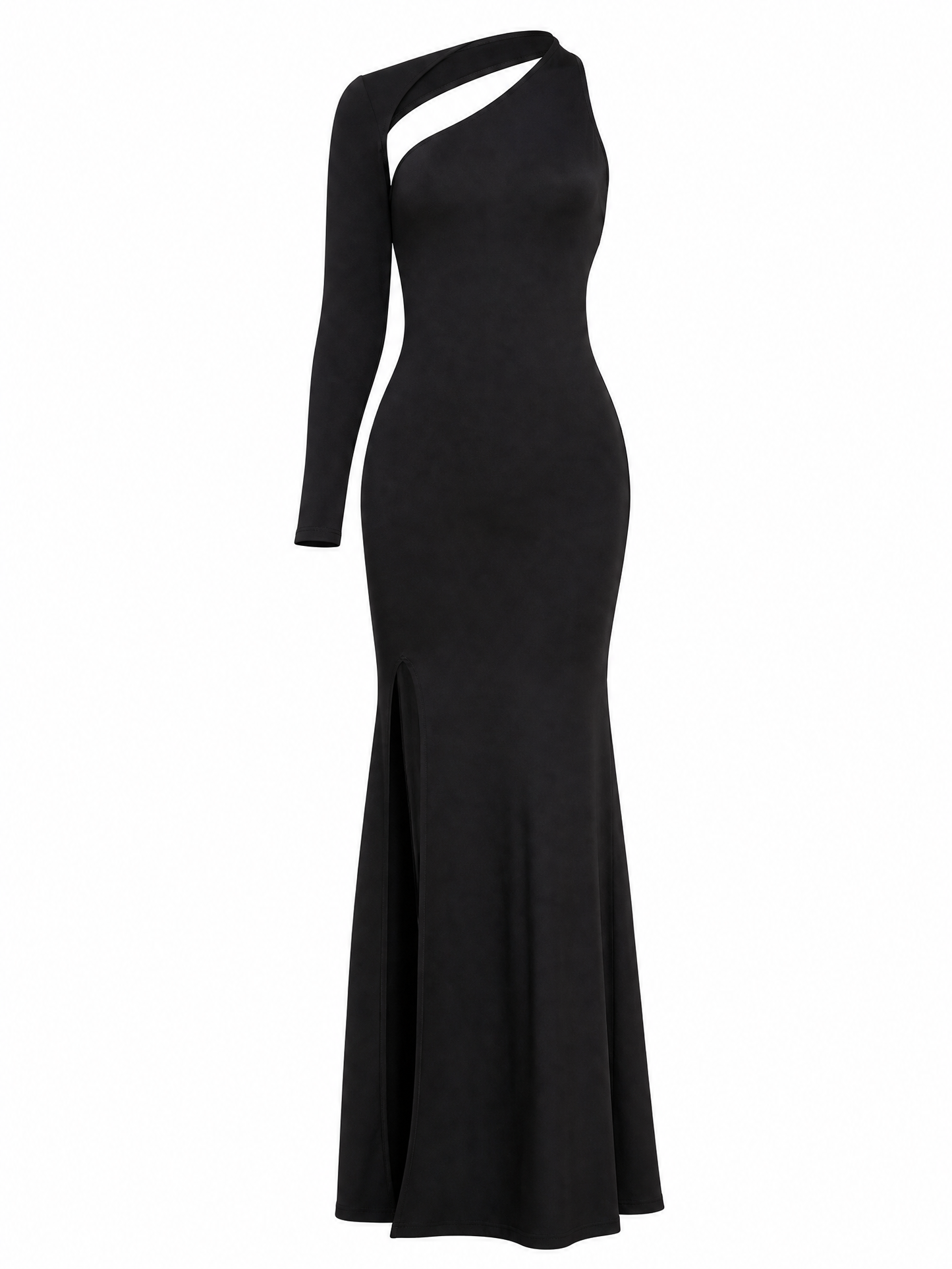 Vestido largo de primavera y otoño: vestido holgado con mangas anchas, tejido elástico, diseño de un solo hombro y corte ajustado para mujer.