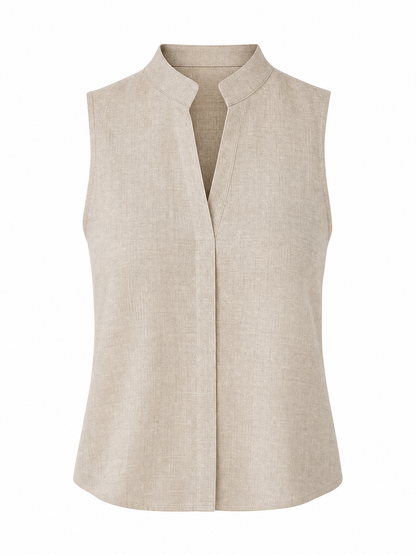 Blusa de lino premium sin mangas: elegancia atemporal y frescura.